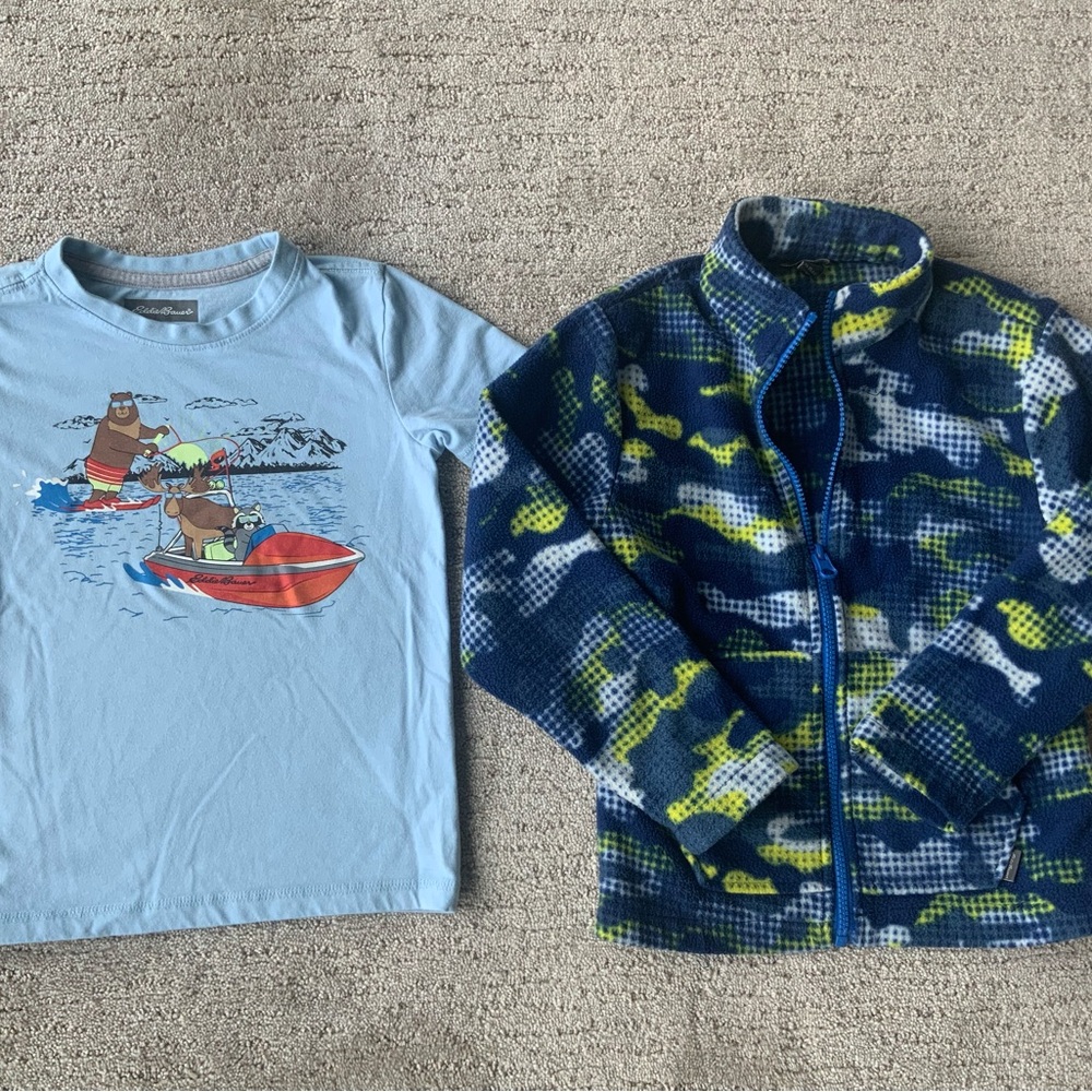 Eddie Bauer Short Sleeve T Shirt and Fleece Jacket.  Size XS (5/6)